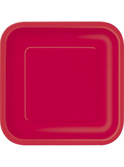 14 assiettes carrées rouges (23 cm) - Gamme couleur unie