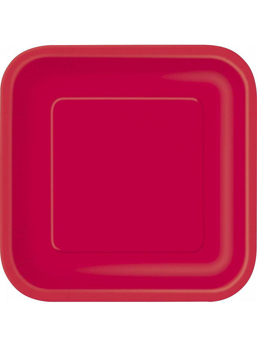 14 assiettes carrées rouges (23 cm) - Gamme couleur unie