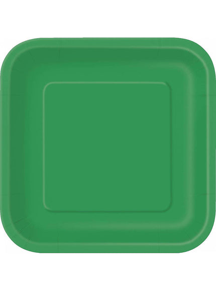 14 assiettes carrées vertes émeraudes (23 cm) - Gamme couleur unie