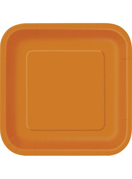 14 assiettes carrées oranges (23 cm) - Gamme couleur unie