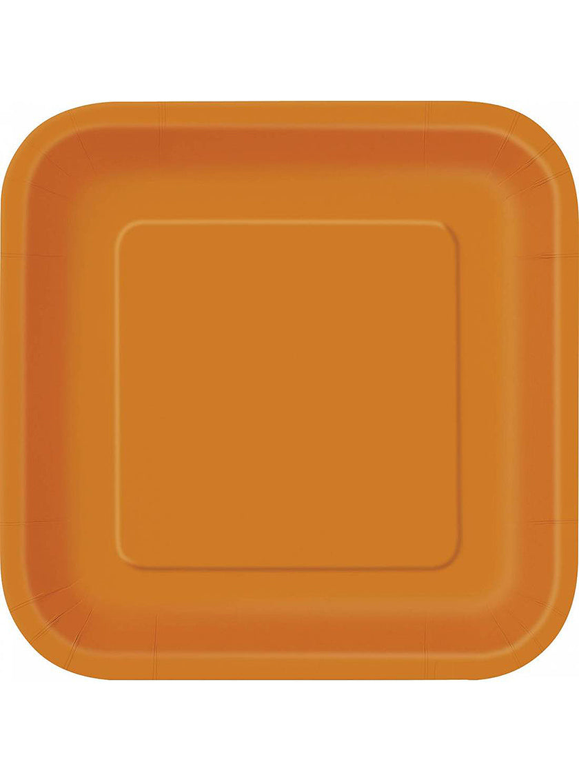 14 assiettes carrées oranges (23 cm) - Gamme couleur unie
