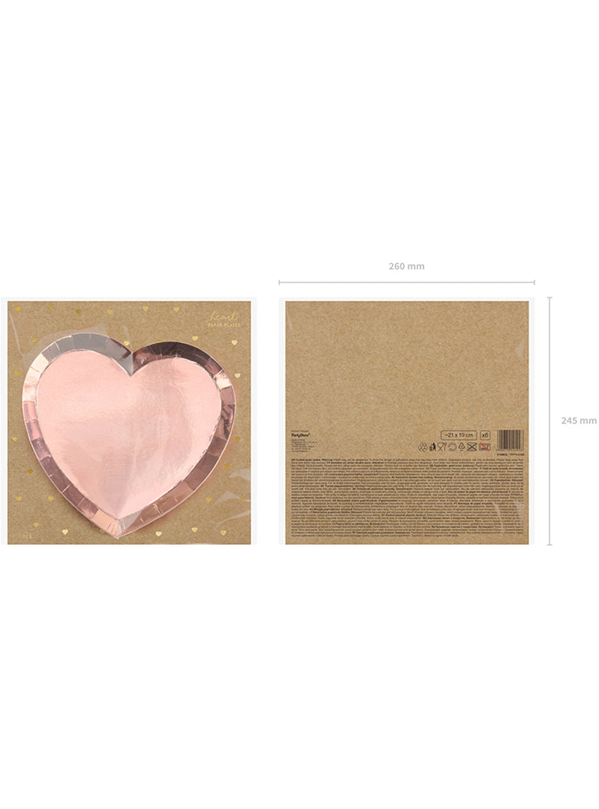6 assiettes cœur rose gold (21x19cm)