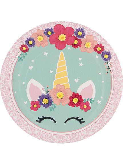 8 assiettes licorne (23cm) - Unicorn Flowers