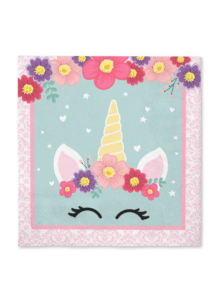 16 serviettes licorne (33x33cm) -Unicorn Flowers