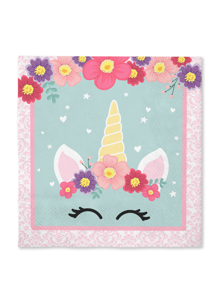 16 serviettes licorne (33x33cm) -Unicorn Flowers