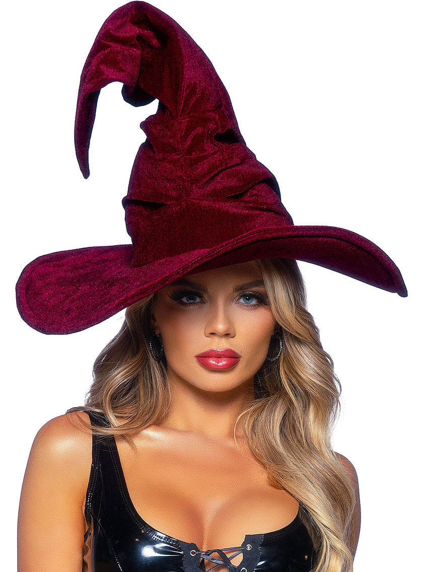 Chapeau de sorcière bordeaux en velours