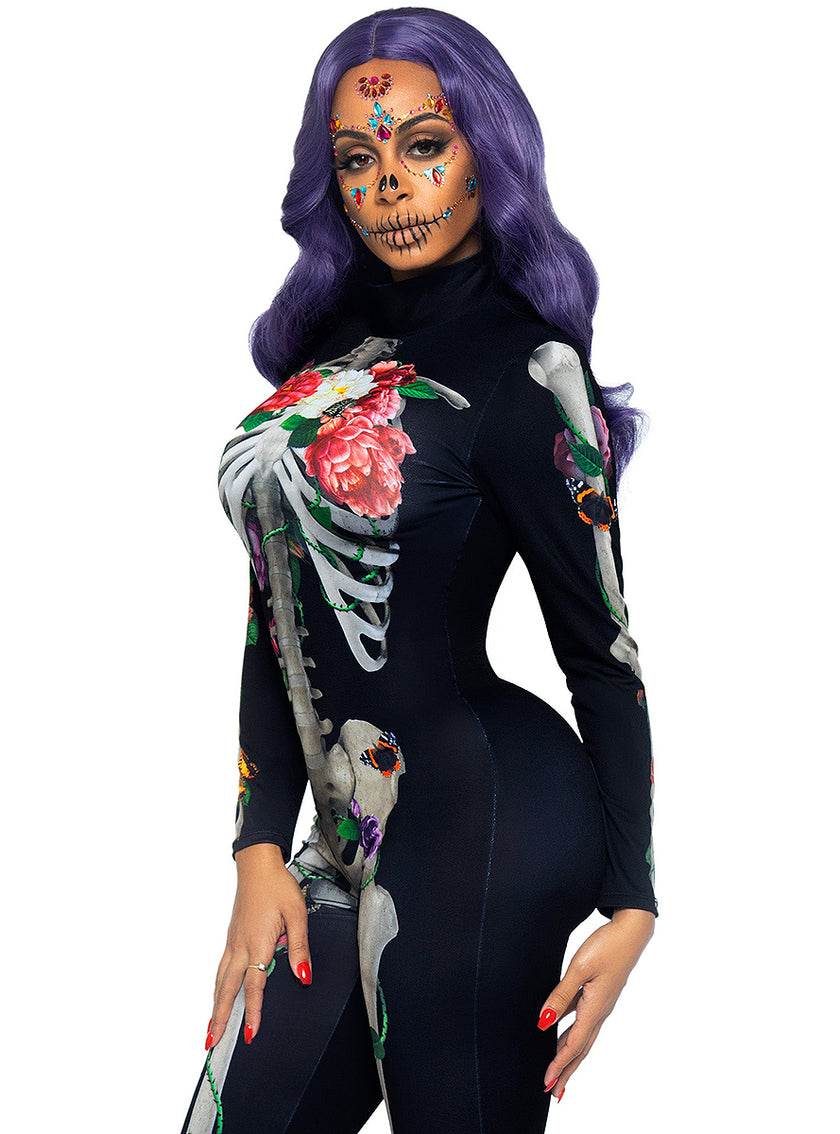 Déguisement squelette 3D avec fleurs femme