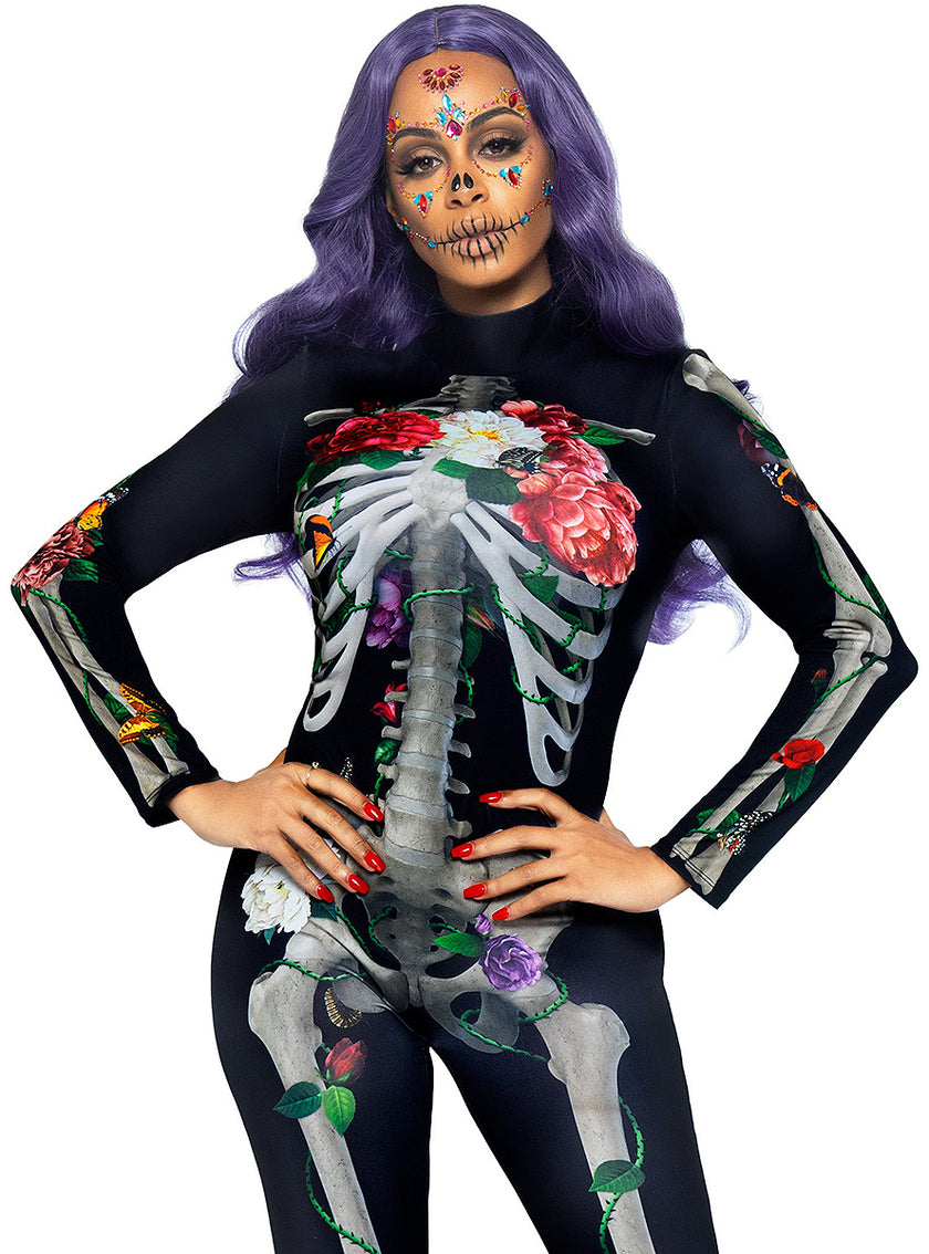 Déguisement squelette 3D avec fleurs femme