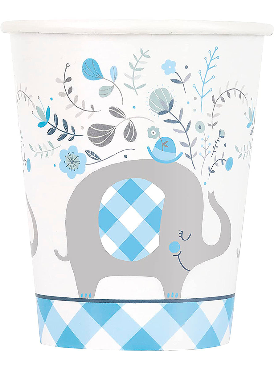 8 gobelets Baby Shower éléphant bleu - Blue Floral Elephant