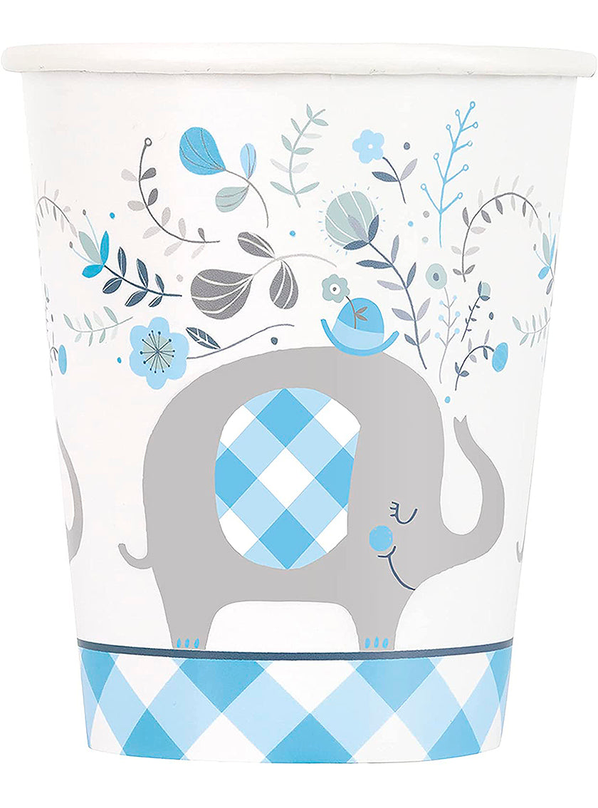 8 gobelets Baby Shower éléphant bleu - Blue Floral Elephant