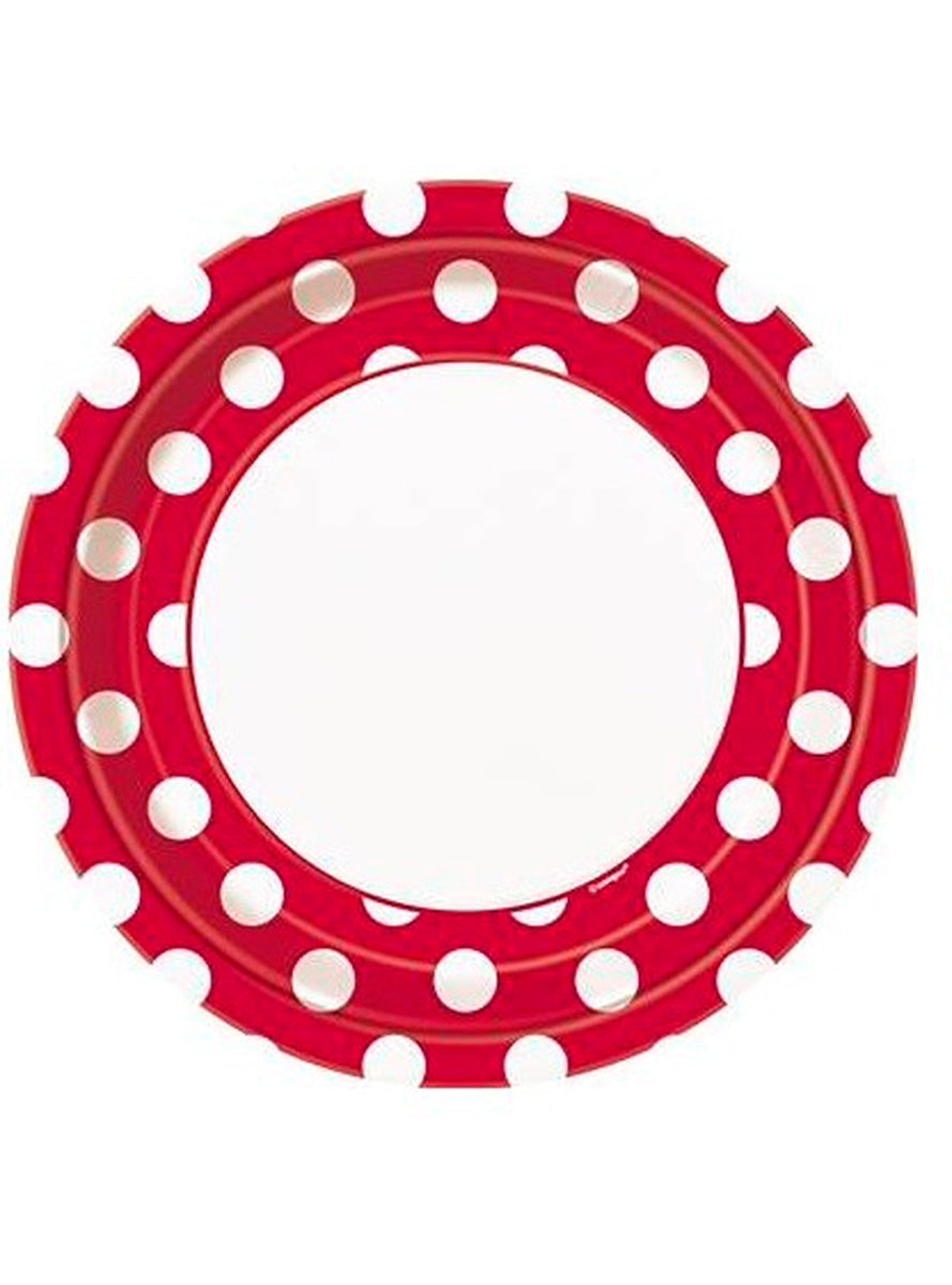 8 Assiettes rouges à pois blancs (23 cm) - Gamme couleur unie