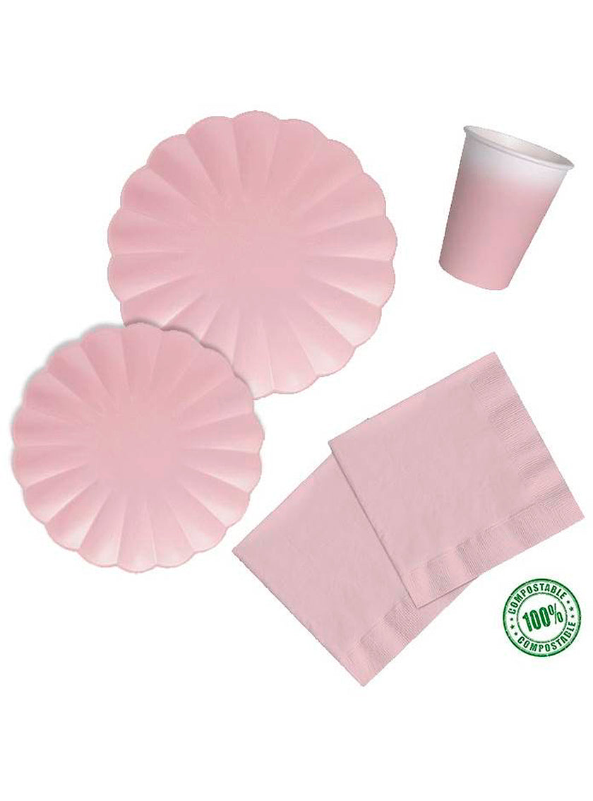8 Assiettes en forme de fleur rose (23 cm)