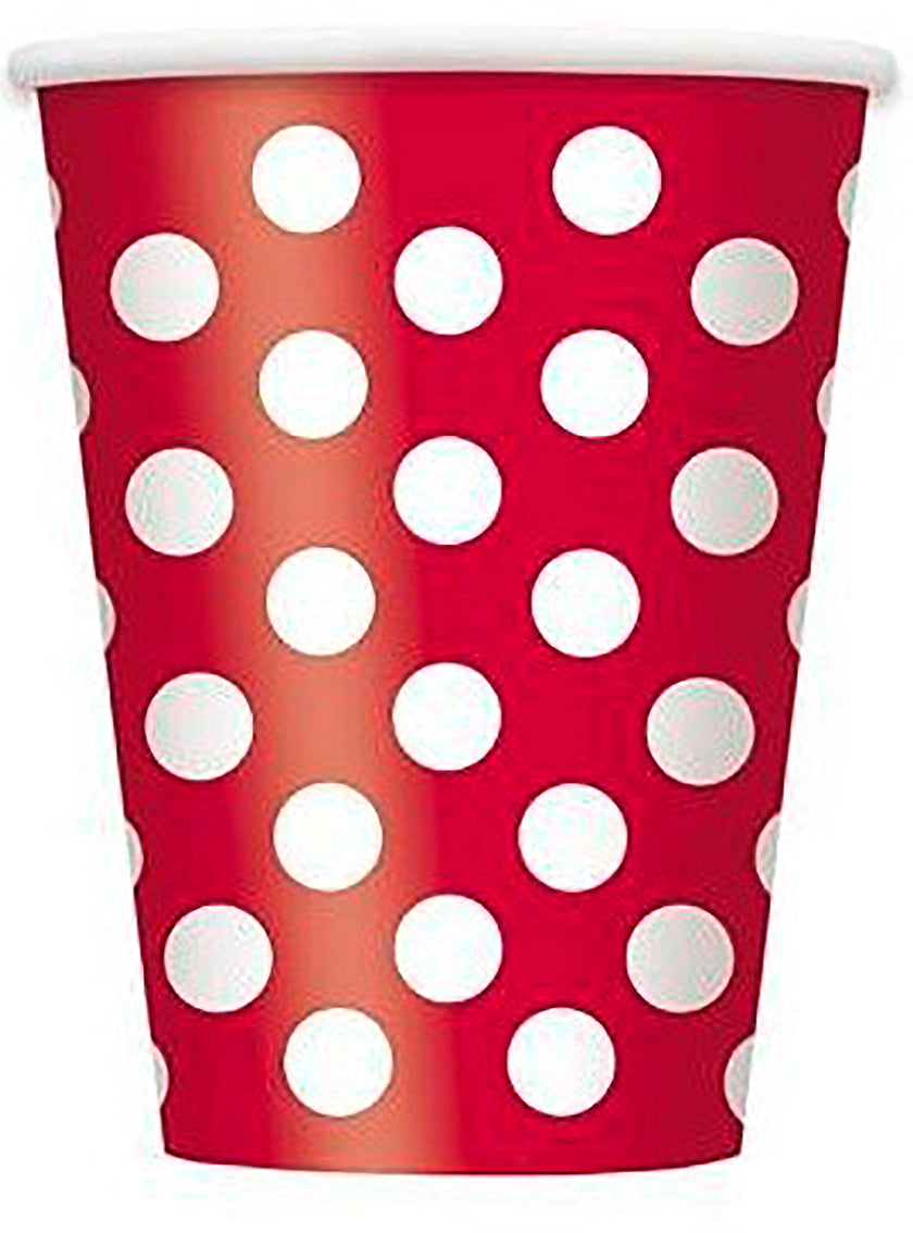 8 gobelets rouges à pois blancs - Gamme couleur unie