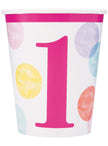 8 gobelets roses premier anniversaire - Pink Dots 1st Birthday