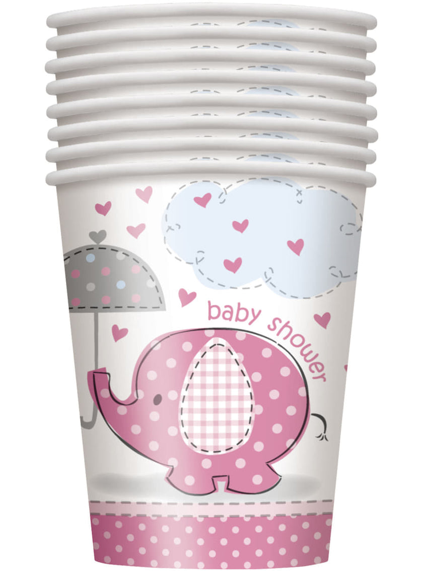 8 gobelets baby Shower éléphant rose - Pink Floral Elephant