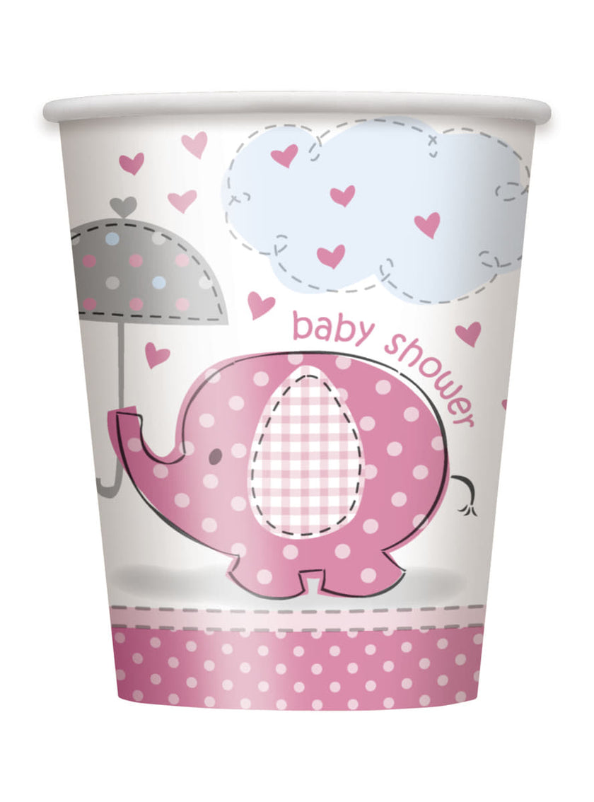 8 gobelets baby Shower éléphant rose - Pink Floral Elephant