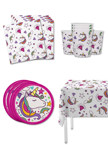 Kit décoration anniversaire licorne 8 personnes - Lovely Unicorn