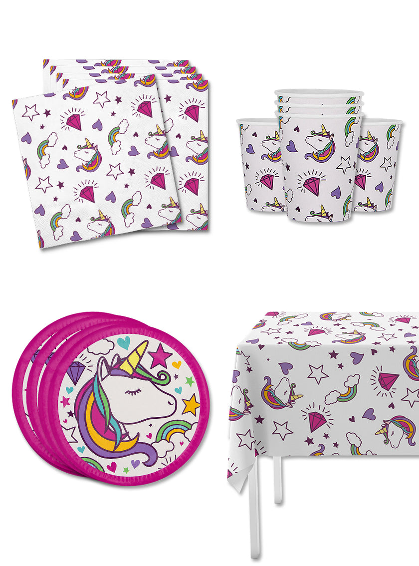 Kit décoration anniversaire licorne 8 personnes - Lovely Unicorn