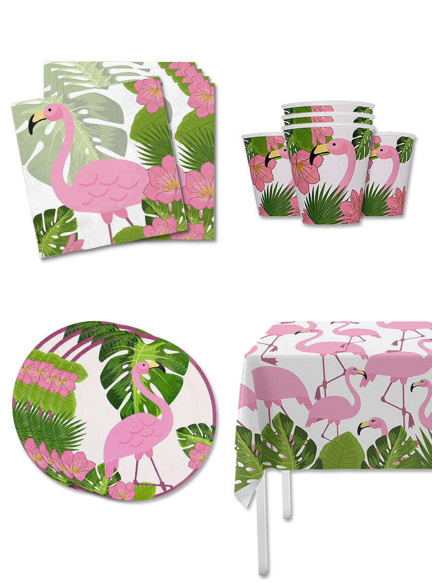 Kit décoration fête de flamencos 8 personnes - Tropical flamingos