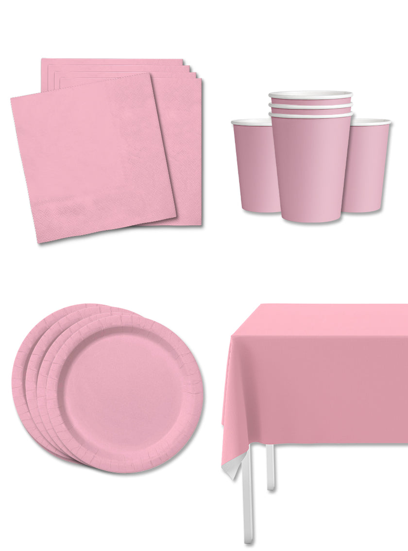 Kit décoration fête rose clair 8 personnes - Gamme couleur unie