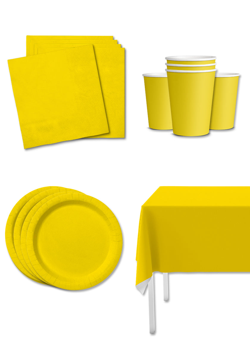 Kit décoration fête jaune 8 personnes - Gamme couleur unie