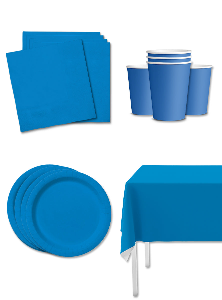 Kit décoration fête bleu foncé 8 personnes - Gamme couleur unie
