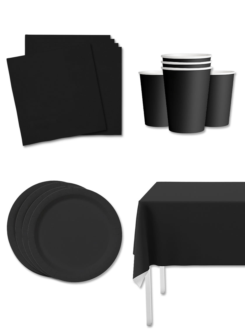 Kit décoration fête noir 8 personnes - Gamme couleur unie