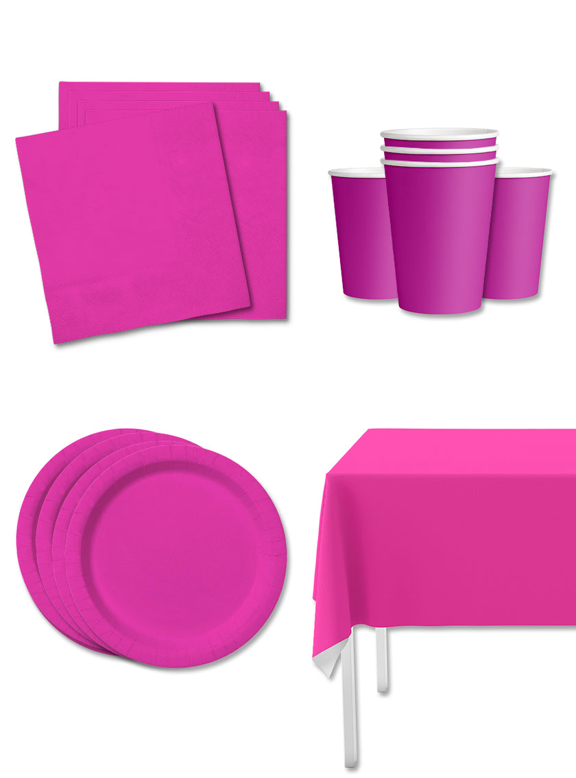 Kit décoration fête fuchsia 8 personnes - Gamme couleur unie
