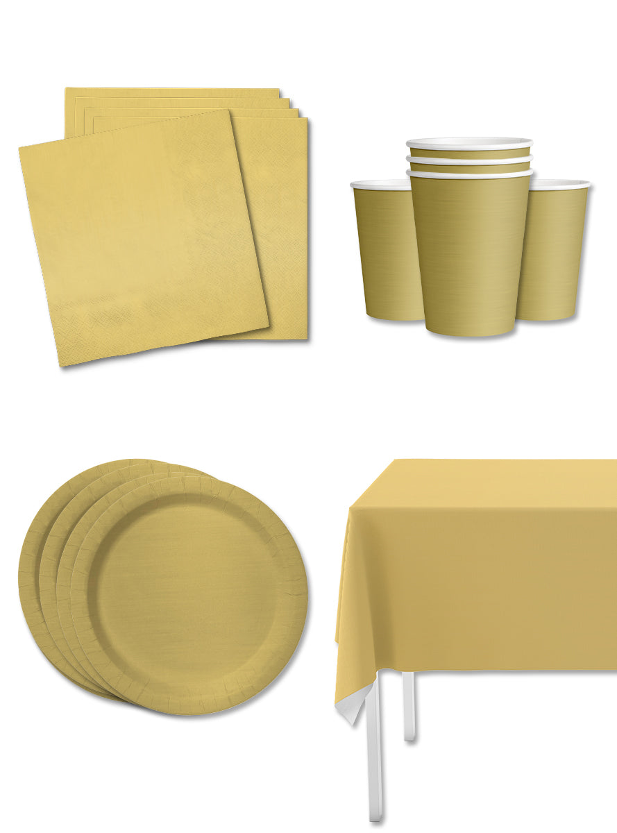 Kit décoration fête doré 8 personnes - Gamme couleur unie