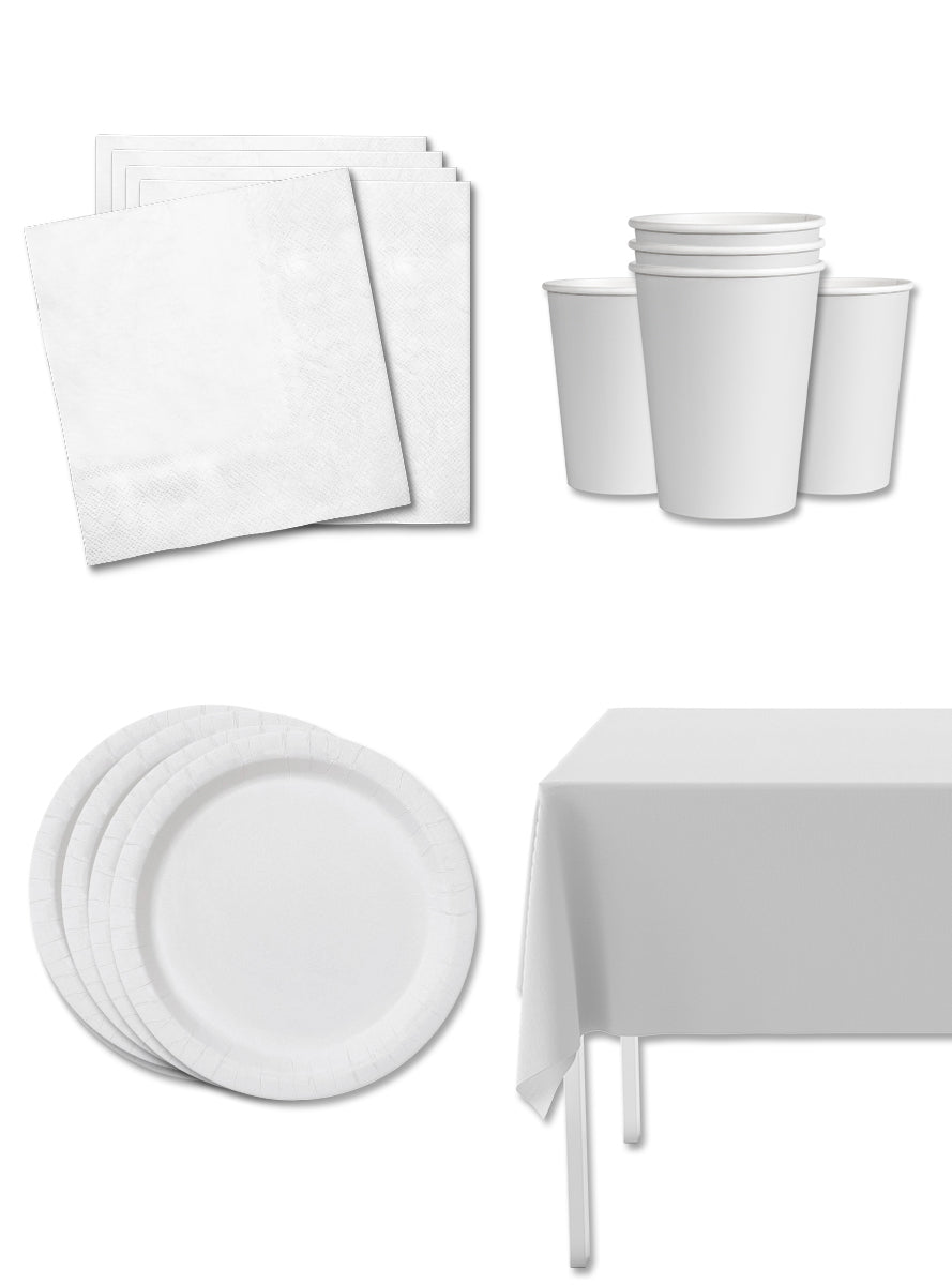 Kit décoration fête blanc 8 personnes - Gamme couleur unie