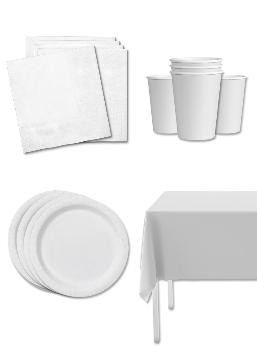 Kit décoration fête blanc 8 personnes - Gamme couleur unie
