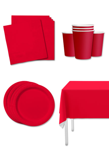 Kit décoration fête rouge 8 personnes - Gamme couleur unie