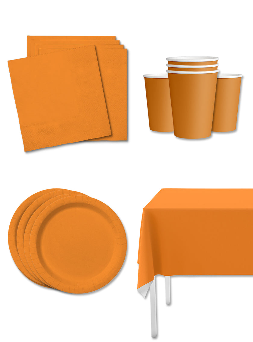 Kit décoration fête orange 8 personnes - Gamme couleur unie