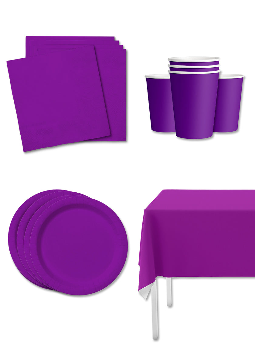 Kit décoration fête violet 8 personnes - Gamme couleur unie