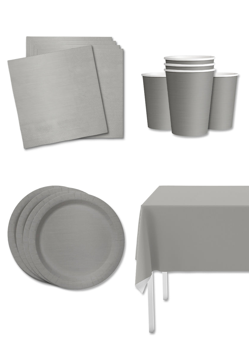 Kit décoration fête argenté 8 personnes - Gamme couleur unie