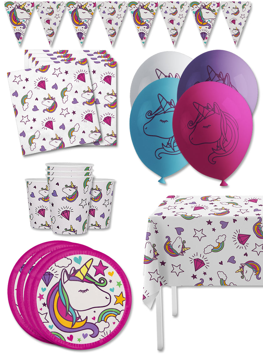 Kit décoration anniversaire licorne Premium 8 personnes - Lovely Unicorn