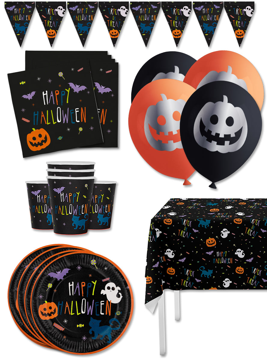 Kit décoration fête de Halloween citrouille Premium 8 personnes - Happy Halloween