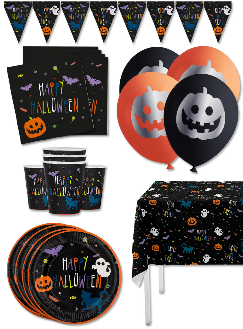 Kit décoration fête de Halloween citrouille Premium 8 personnes - Happy Halloween