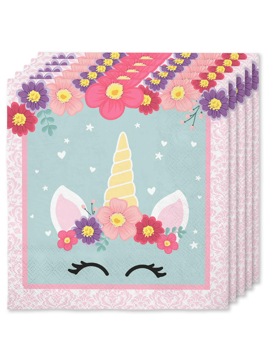 Kit décoration anniversaire licorne Premium 8 personnes - Unicorn Flowers