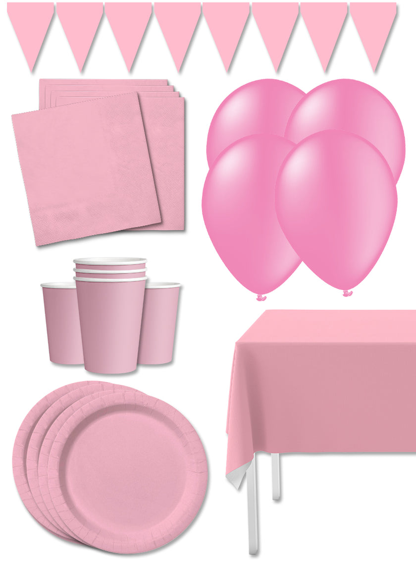 Kit décoration fête rose clair Premium 8 personnes - Gamme couleur unie