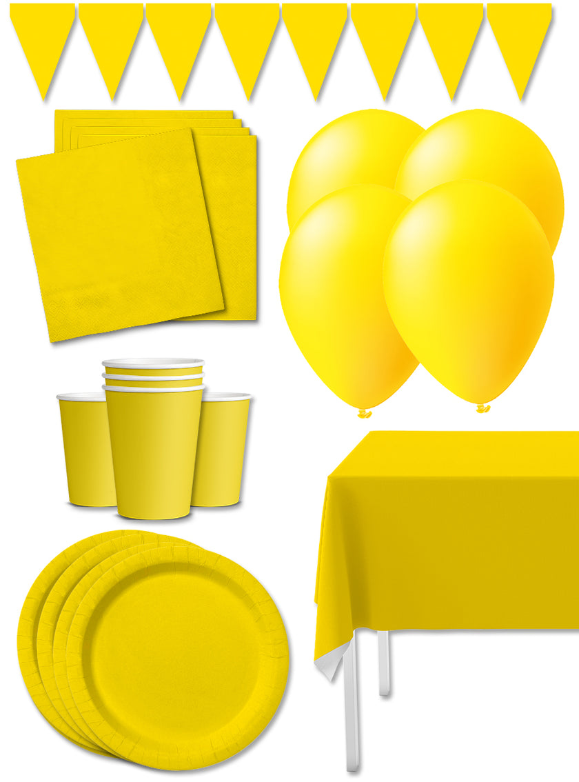 Kit décoration fête jaune Premium 8 personnes - Gamme couleur unie