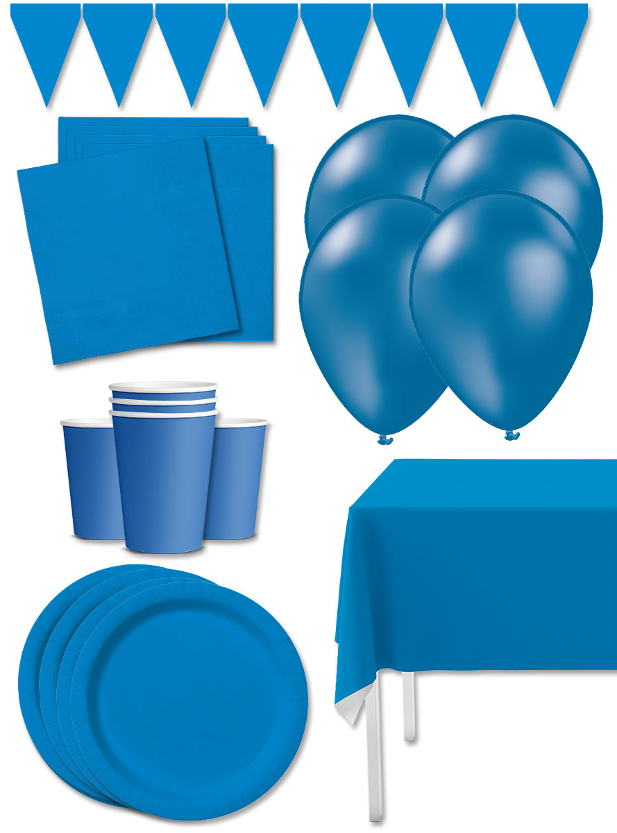 Kit décoration fête bleu foncé Premium 8 personnes - Gamme couleur unie