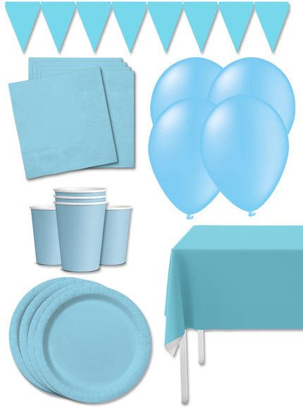 Kit décoration fête bleu ciel Premium 8 personnes - Gamme couleur unie