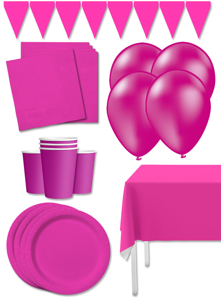 Kit décoration fête fuchsia Premium 8 personnes - Gamme couleur unie