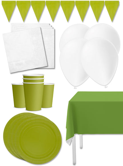 Kit décoration fête vert citron Premium 8 personnes - Gamme couleurs unies