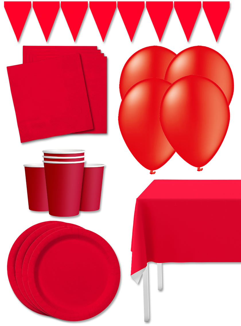 Kit décoration fête rouge Premium 8 personnes - Gamme couleur unie