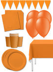Kit décoration fête orange Premium 8 personnes - Gamme couleur unie