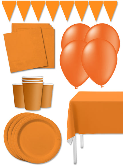Kit décoration fête orange Premium 8 personnes - Gamme couleur unie