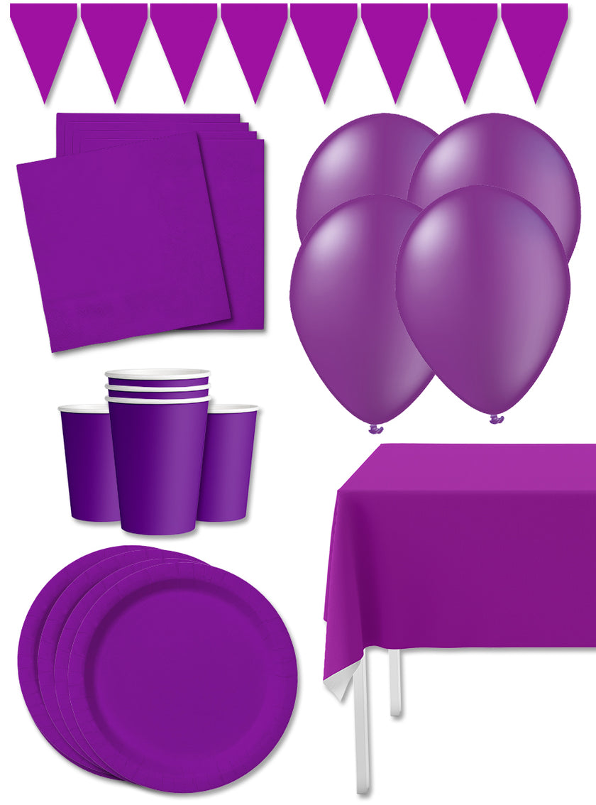 Kit décoration fête violet Premium 8 personnes - Gamme couleur unie