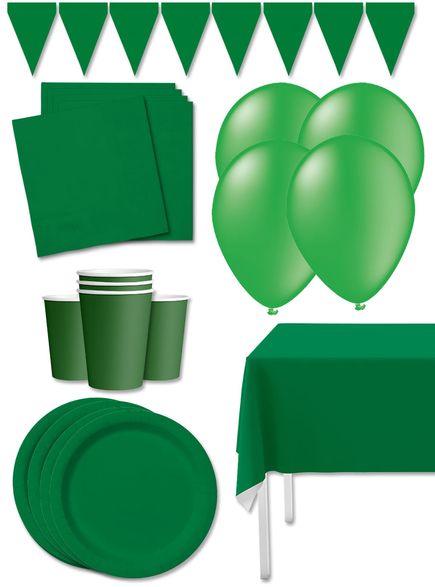 Kit décoration fête vert Premium 8 personnes - Gamme couleur unie